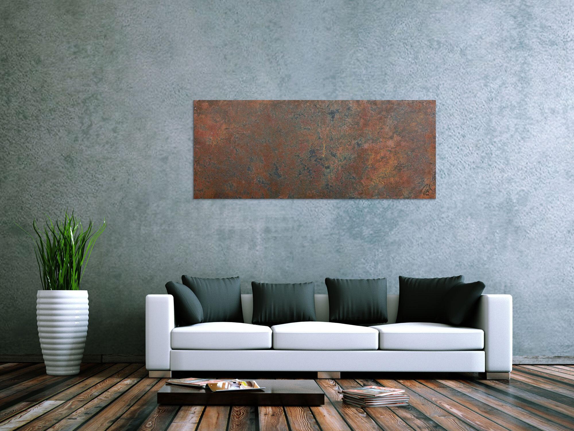 Modernes Gemälde aus echtem Rost schlicht abstrakt in Erdfarben