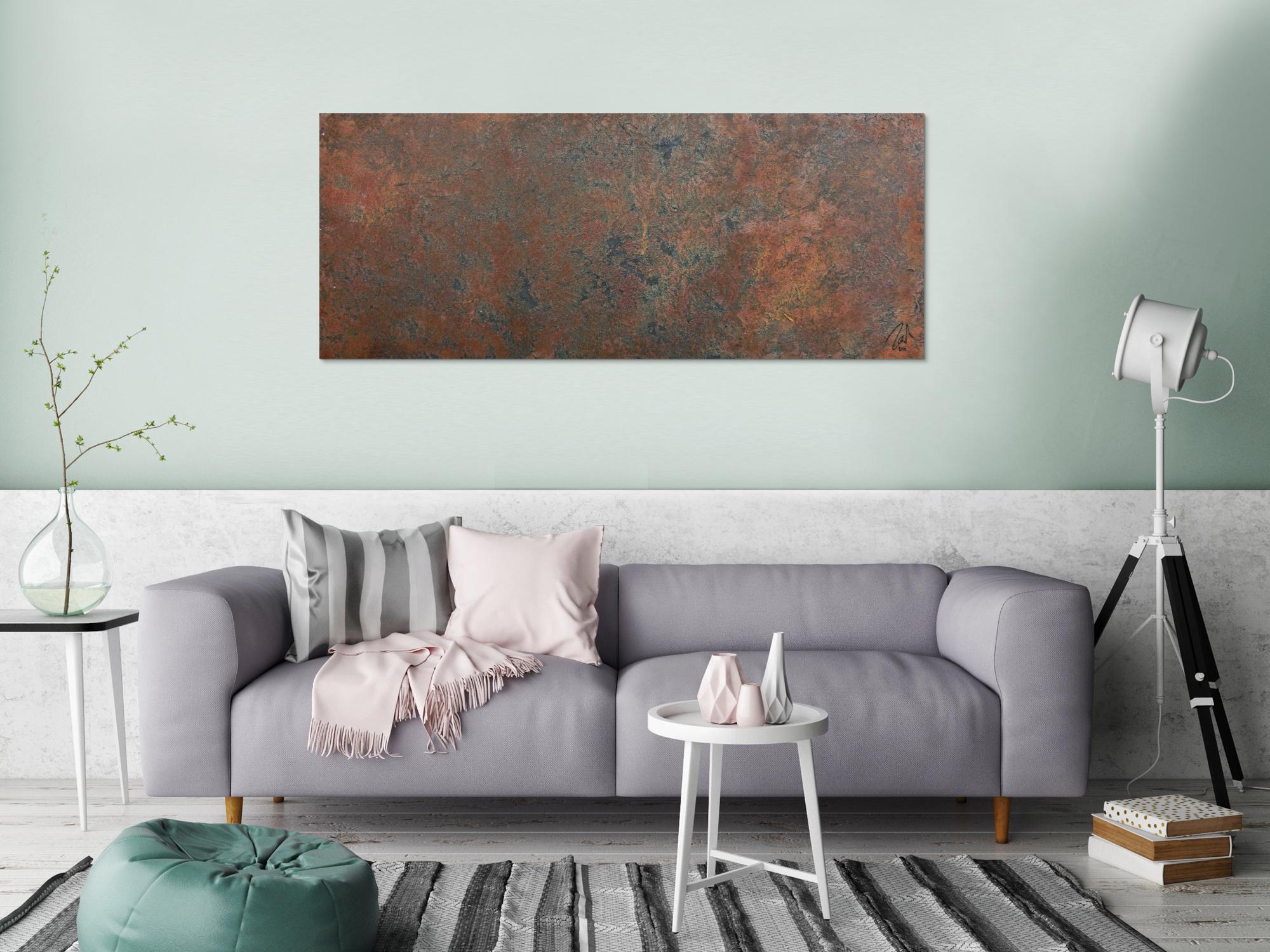 Modernes Gemälde aus echtem Rost schlicht abstrakt in Erdfarben