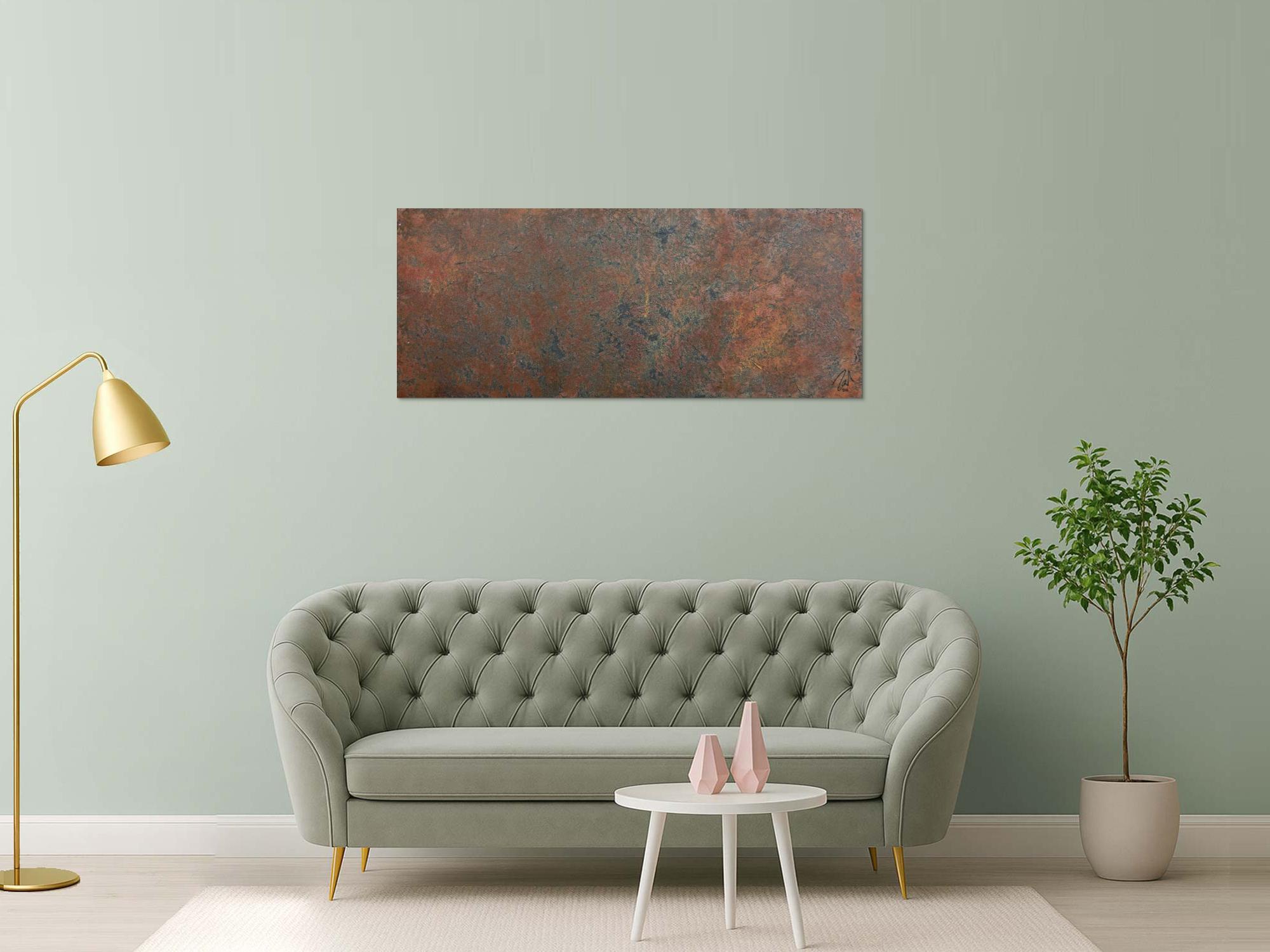 Modernes Gemälde aus echtem Rost schlicht abstrakt in Erdfarben