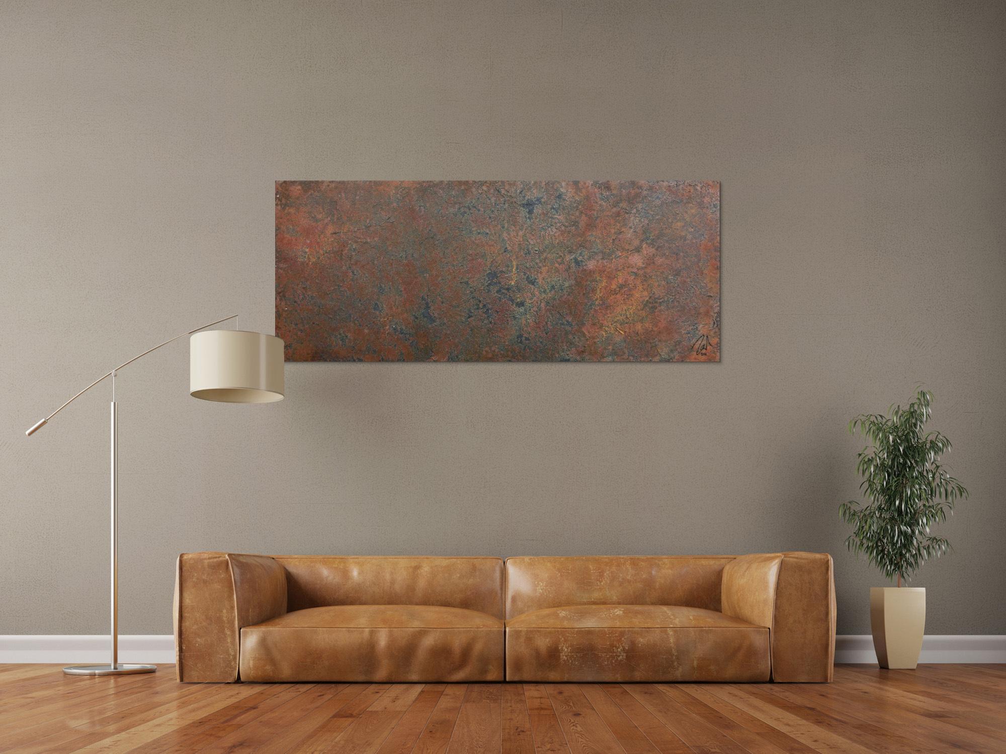 Modernes Gemälde aus echtem Rost schlicht abstrakt in Erdfarben