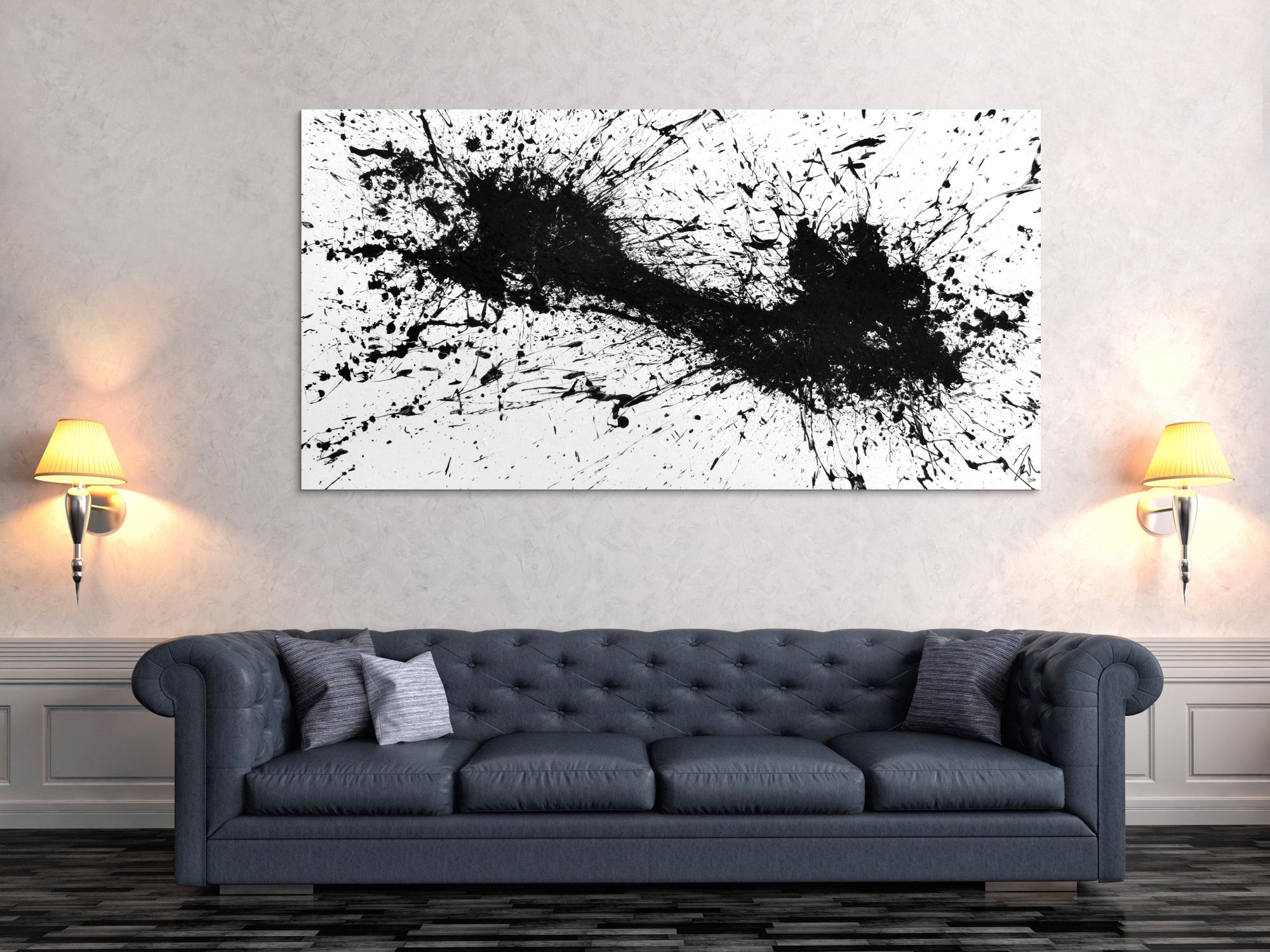 Abstraktes Acrylbild minimalistisch in schwarz weiß