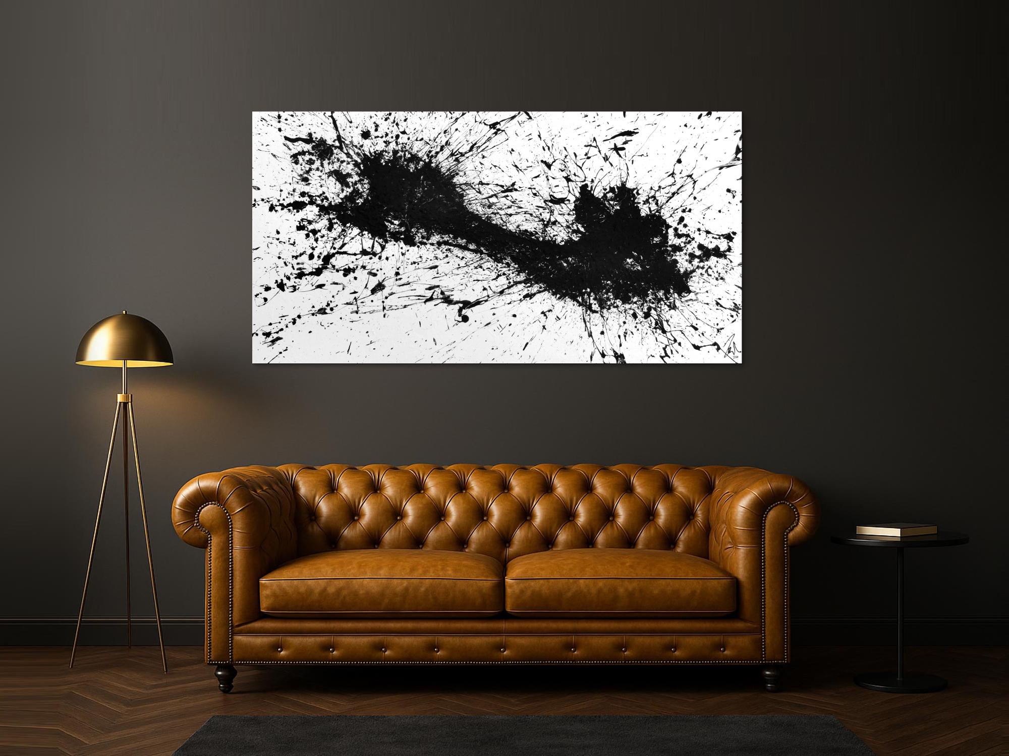 Abstraktes Acrylbild minimalistisch in schwarz weiß