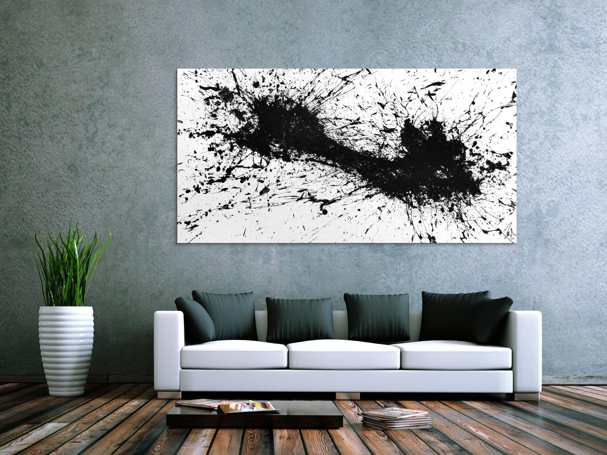 Abstraktes Acrylbild minimalistisch in schwarz weiß