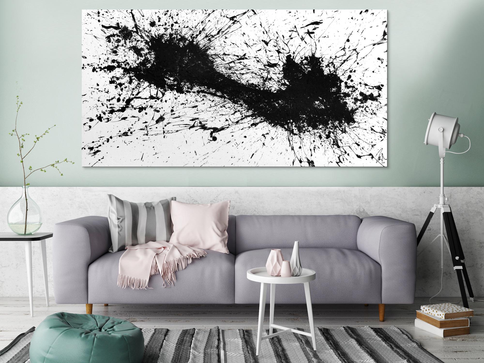 Abstraktes Acrylbild minimalistisch in schwarz weiß