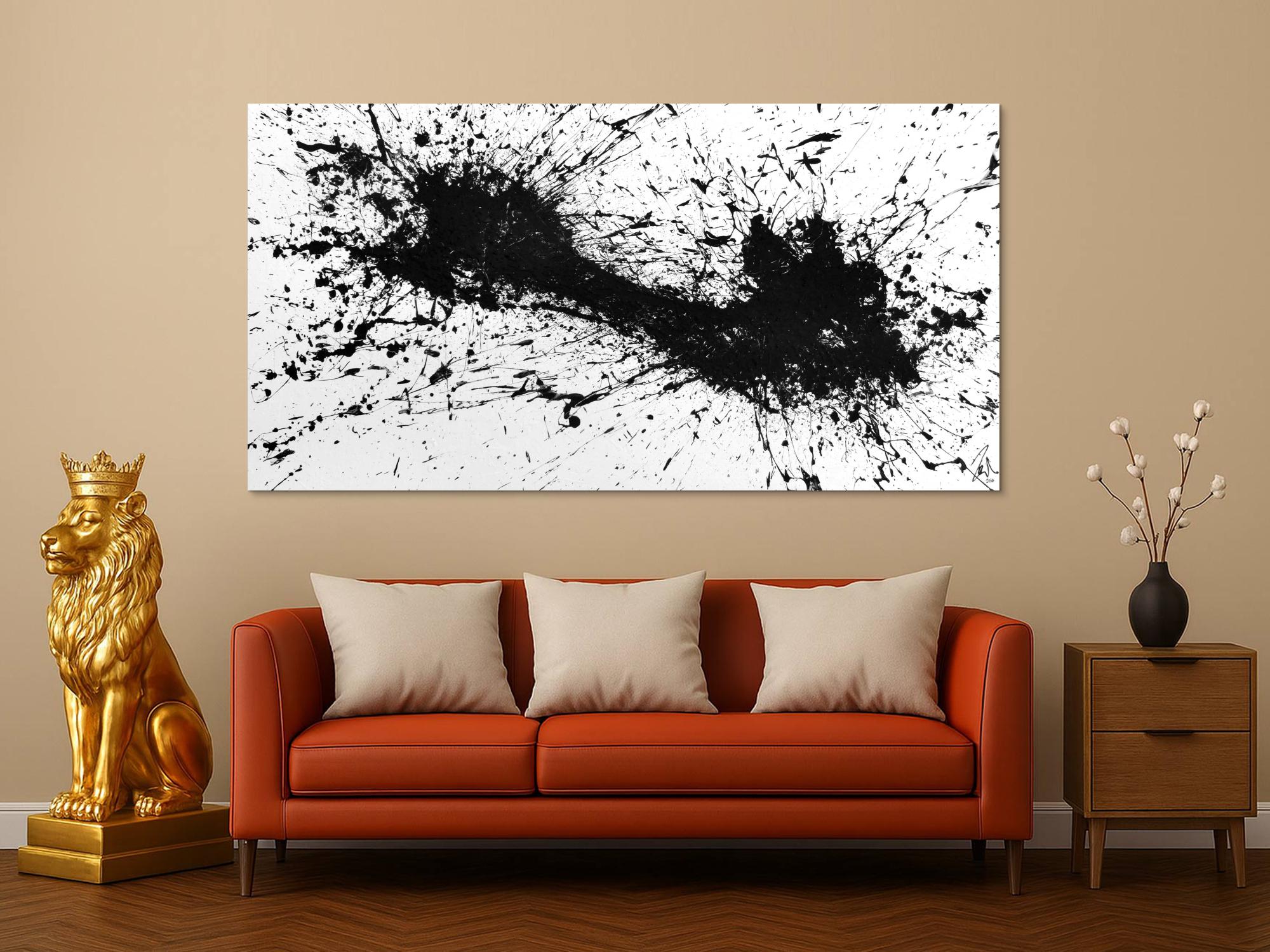 Abstraktes Acrylbild minimalistisch in schwarz weiß