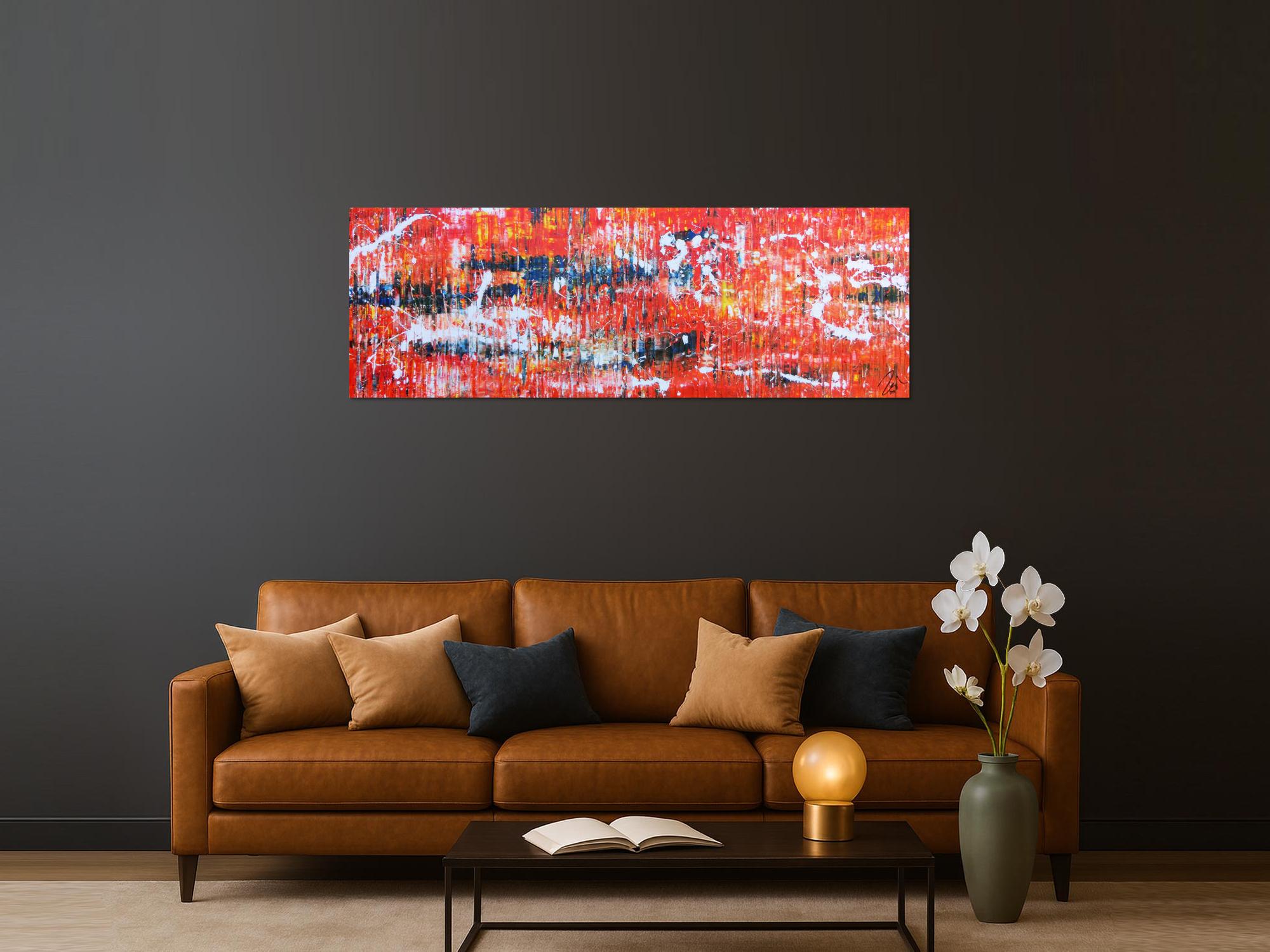 Modernes Acrylgemälde Spashstyle Acrtionpaiting in orange