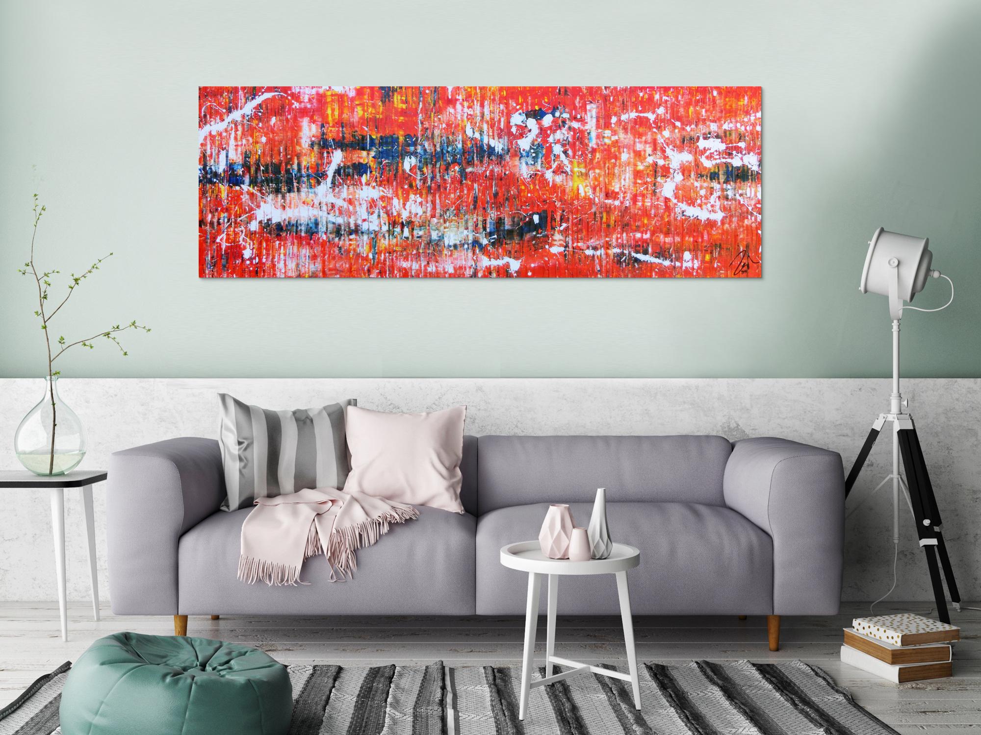 Modernes Acrylgemälde Spashstyle Acrtionpaiting in orange