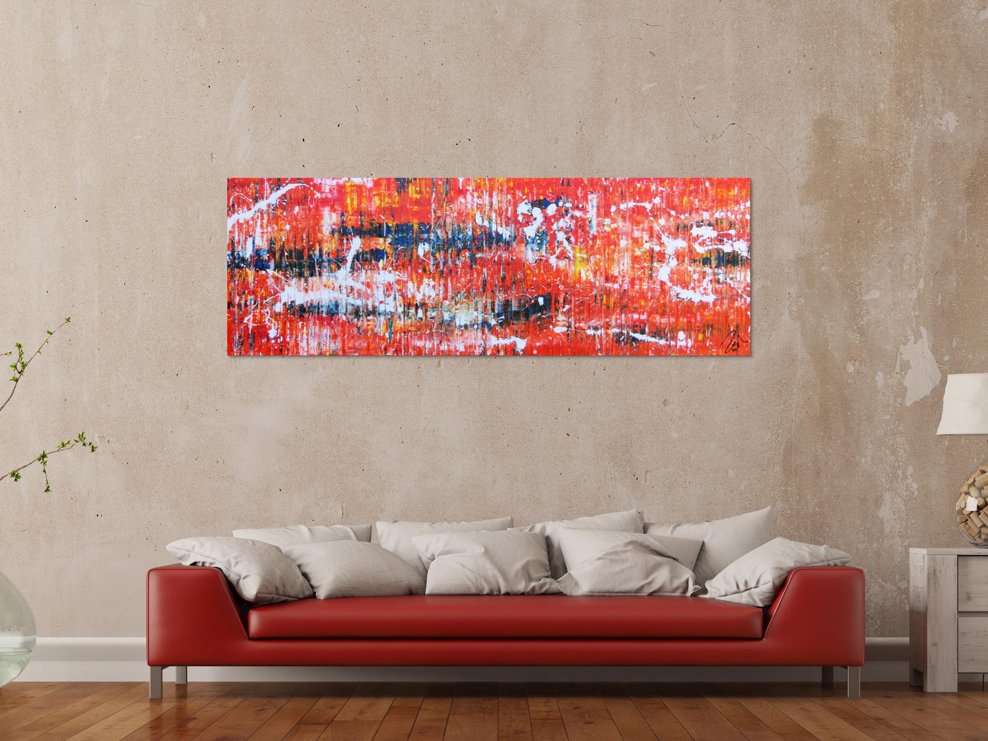 Modernes Acrylgemälde Spashstyle Acrtionpaiting in orange