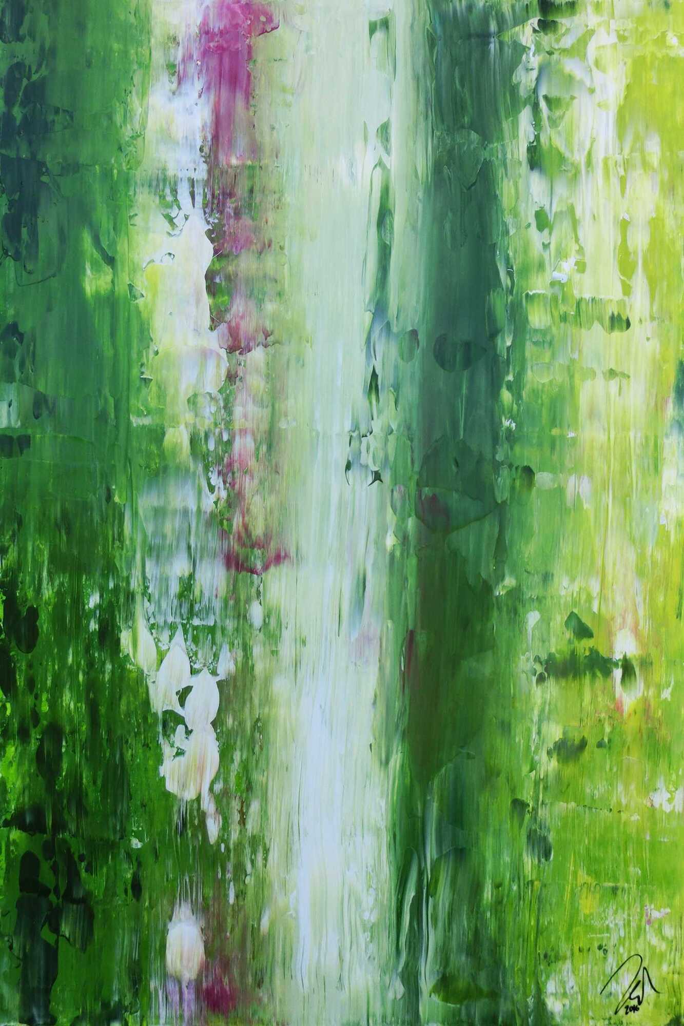 Abstraktes Acrylgemälde Spachteltechnik modern in grün weiß