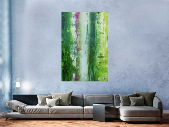 Abstraktes Acrylgemälde Spachteltechnik modern in grün weiß
