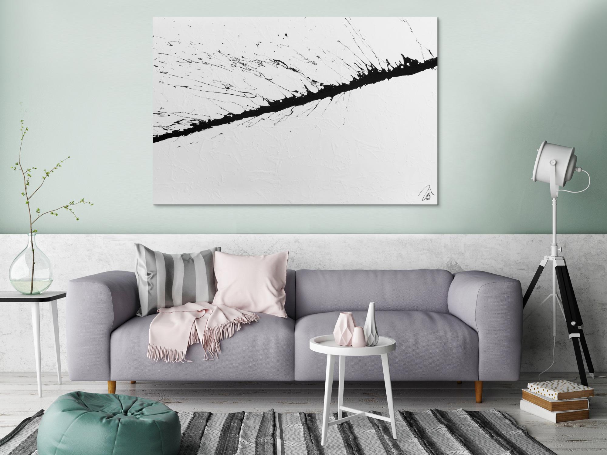 Minimalitstisches Gemälde aus Acryl abstrakt modern in schwarz weiß