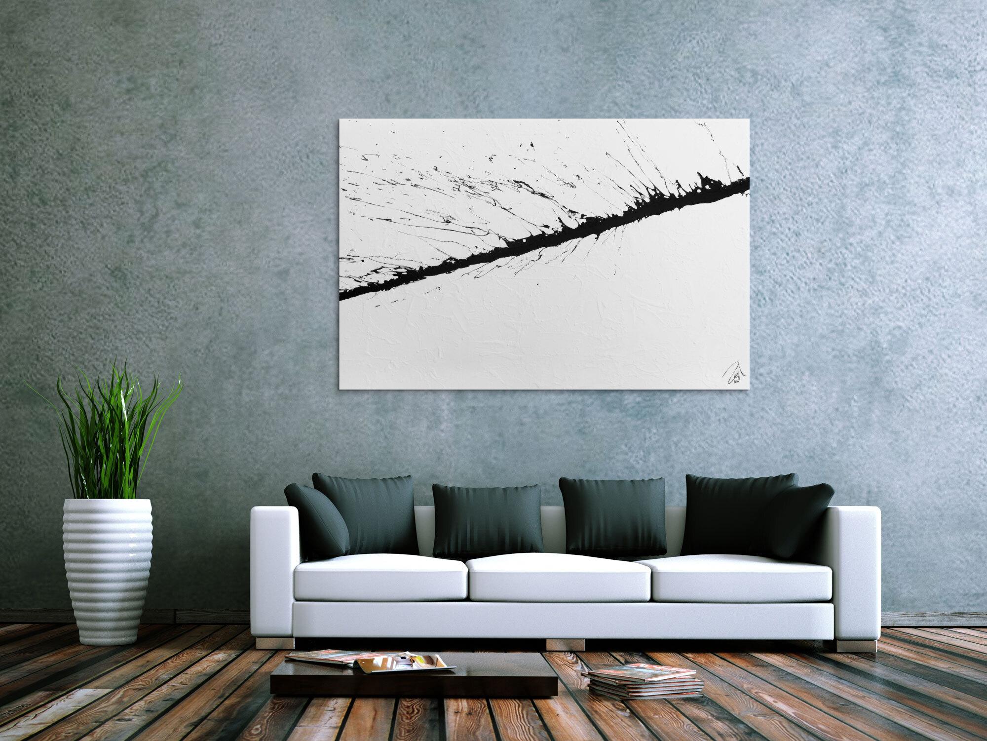 Minimalitstisches Gemälde aus Acryl abstrakt modern in schwarz weiß