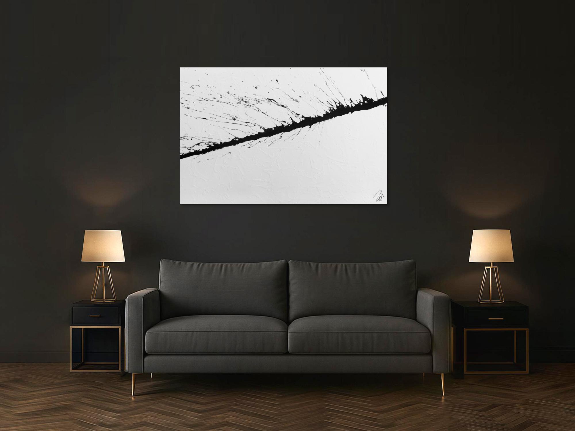 Minimalitstisches Gemälde aus Acryl abstrakt modern in schwarz weiß