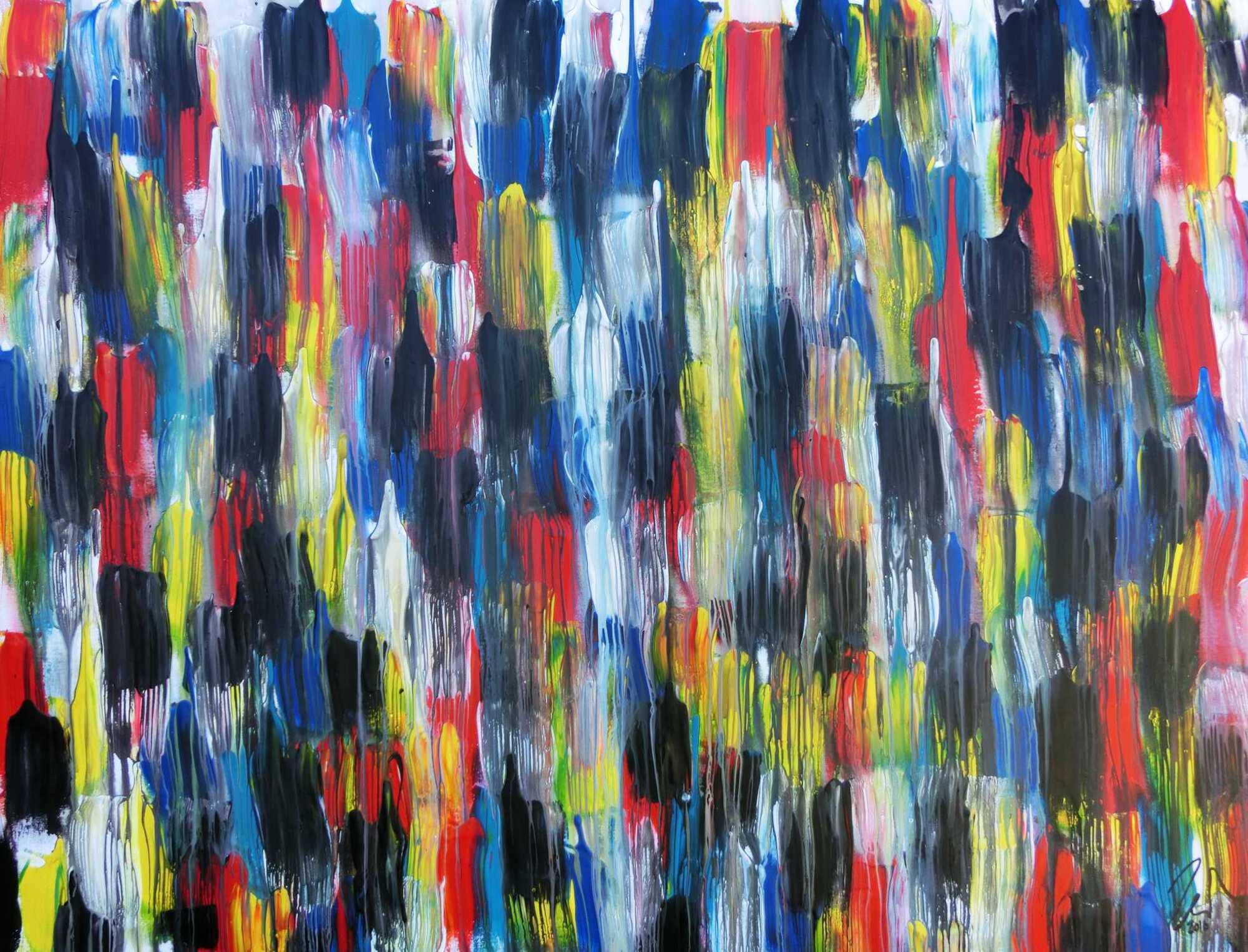 Buntes Acrylbild modern abstrakt viele Farben rot blau gelb