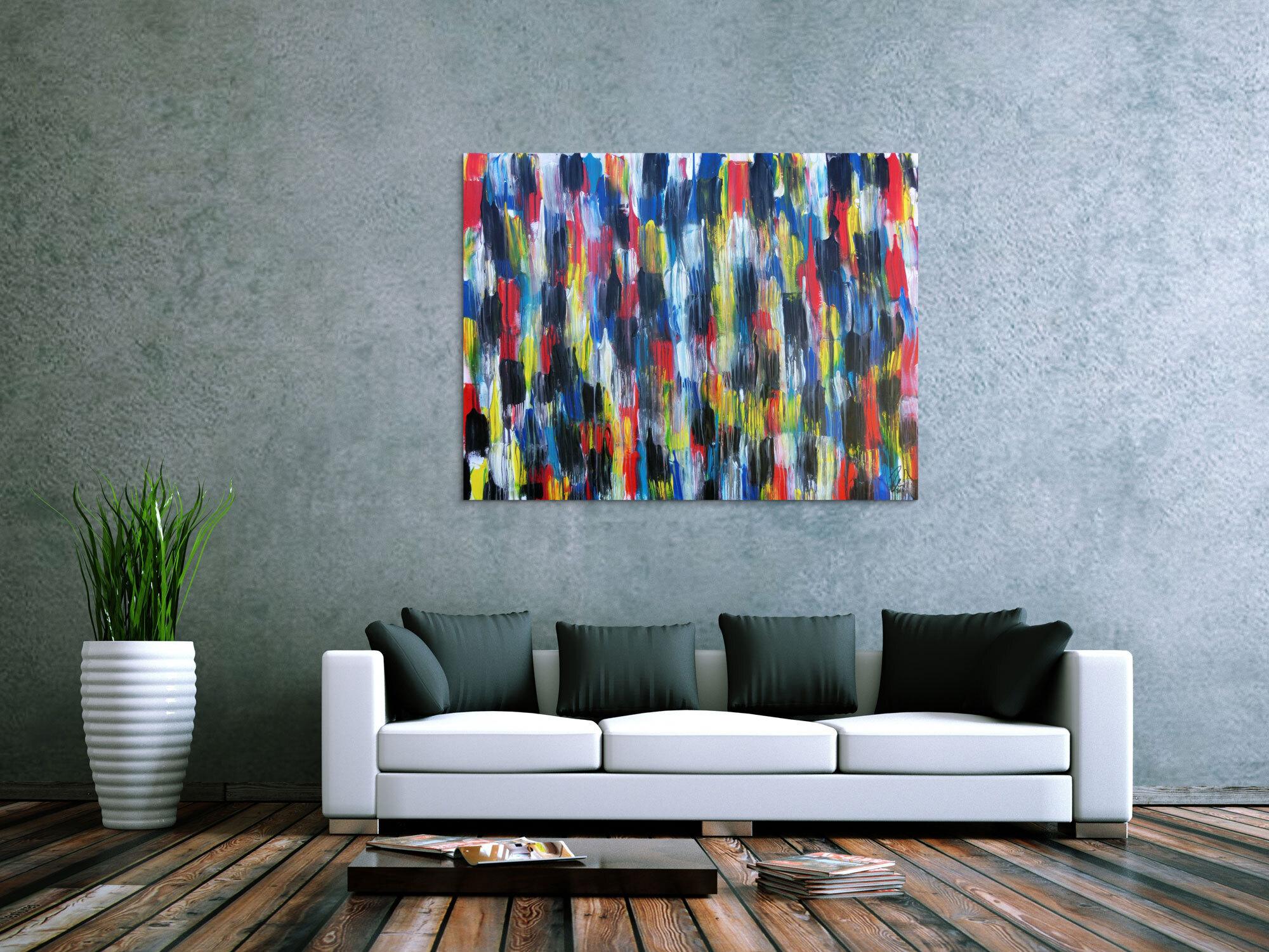 Buntes Acrylbild modern abstrakt viele Farben rot blau gelb