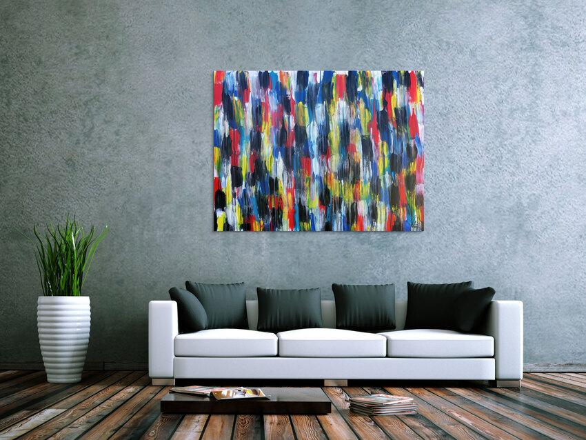 Buntes Acrylbild modern abstrakt viele Farben rot blau gelb