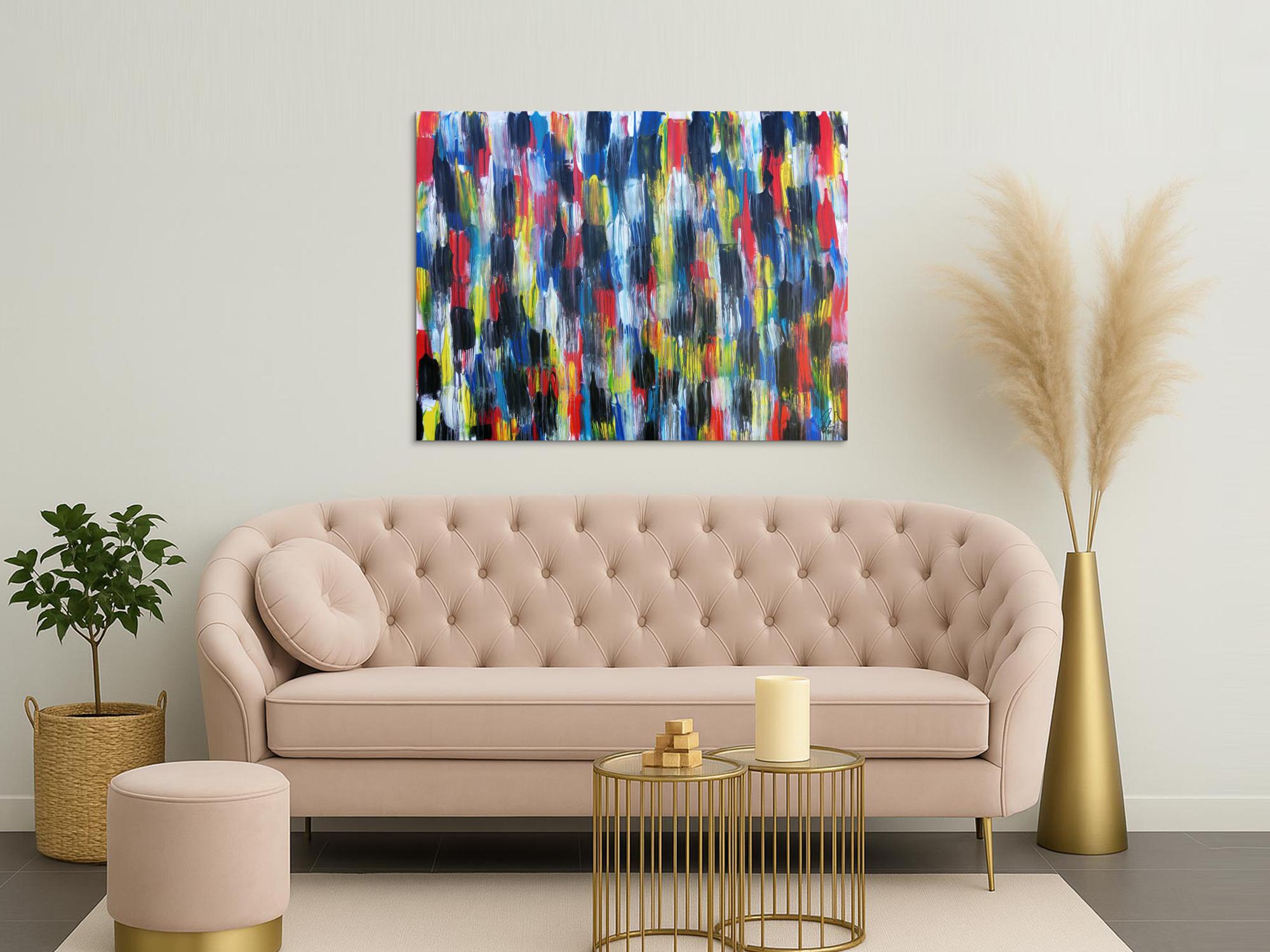 Buntes Acrylbild modern abstrakt viele Farben rot blau gelb