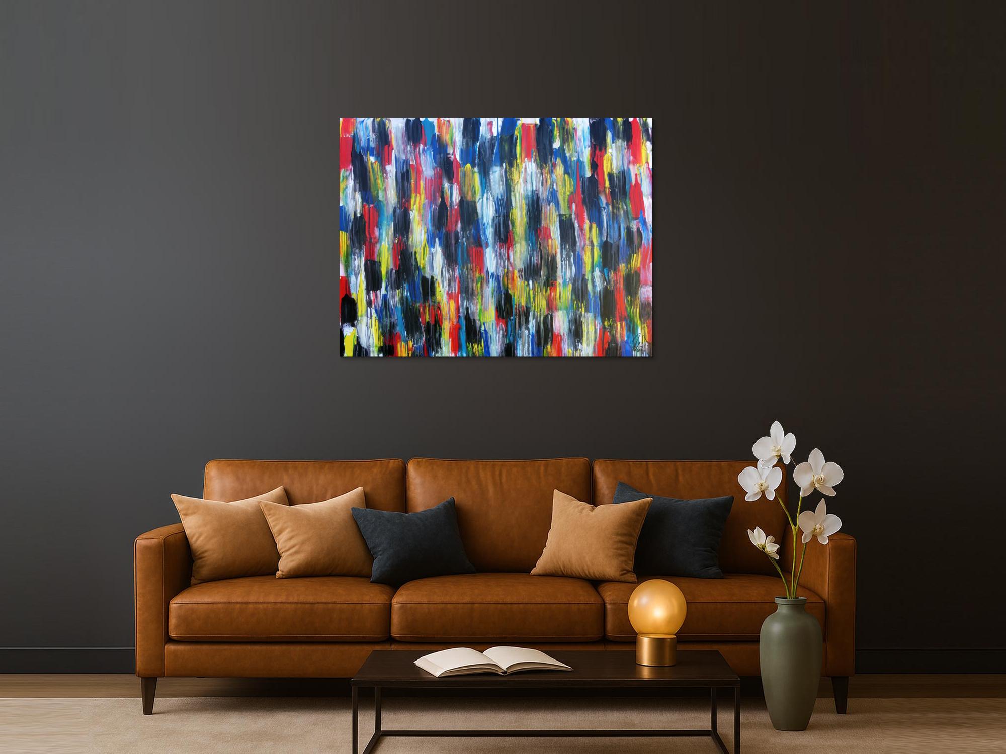 Buntes Acrylbild modern abstrakt viele Farben rot blau gelb