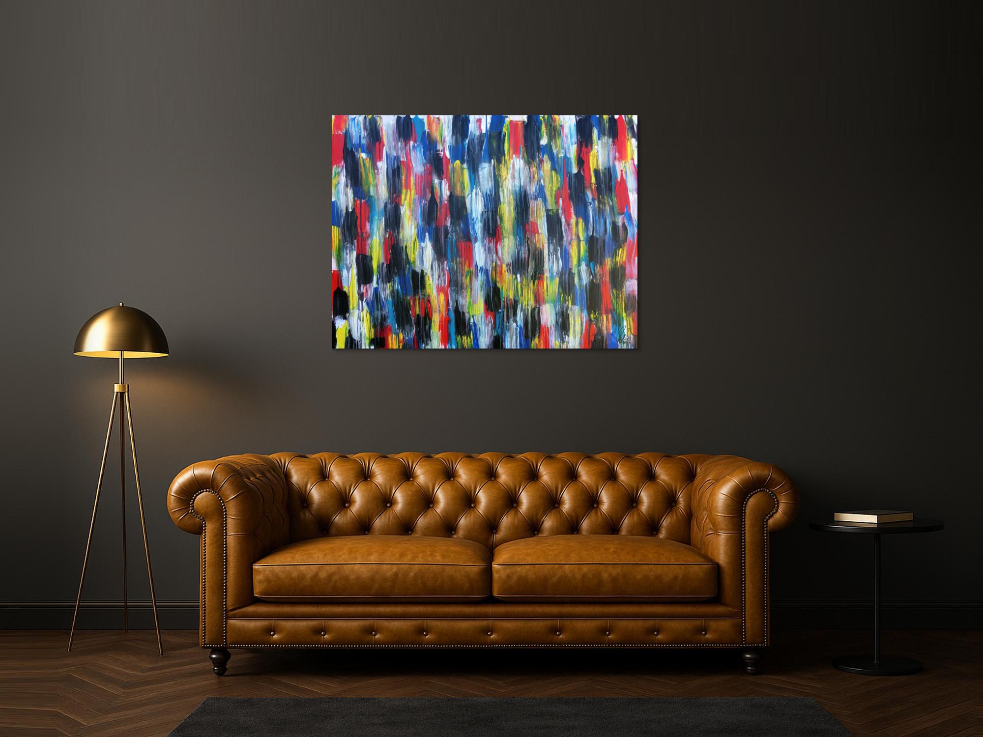 Buntes Acrylbild modern abstrakt viele Farben rot blau gelb