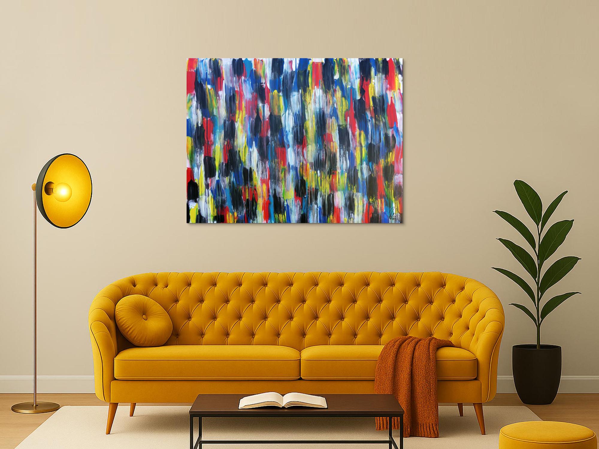 Buntes Acrylbild modern abstrakt viele Farben rot blau gelb