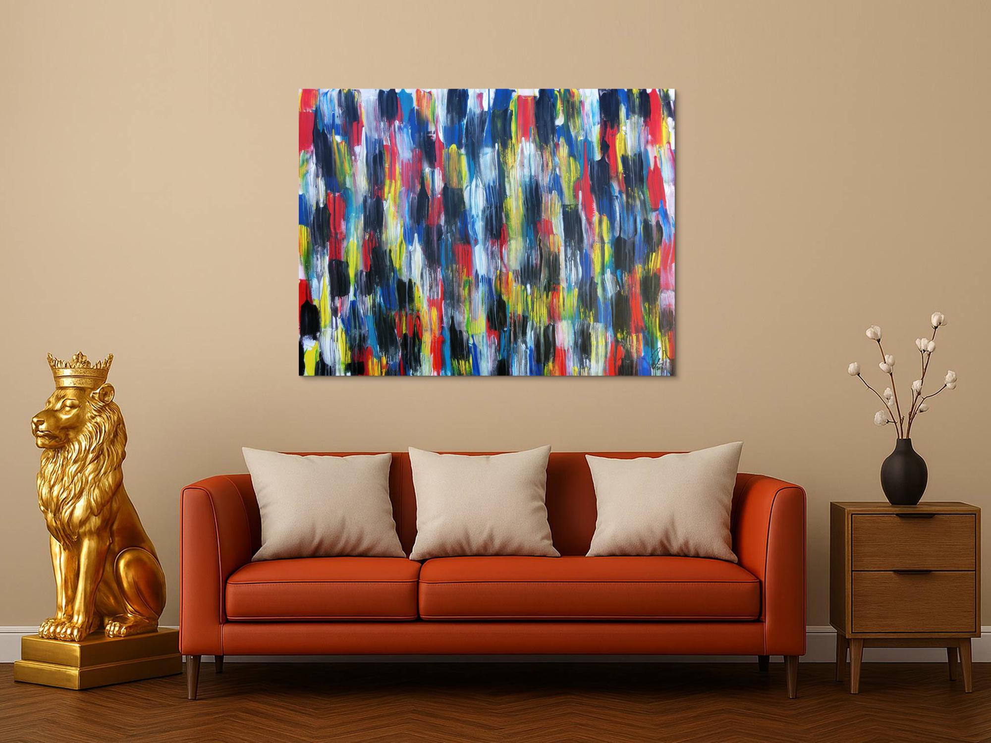 Buntes Acrylbild modern abstrakt viele Farben rot blau gelb