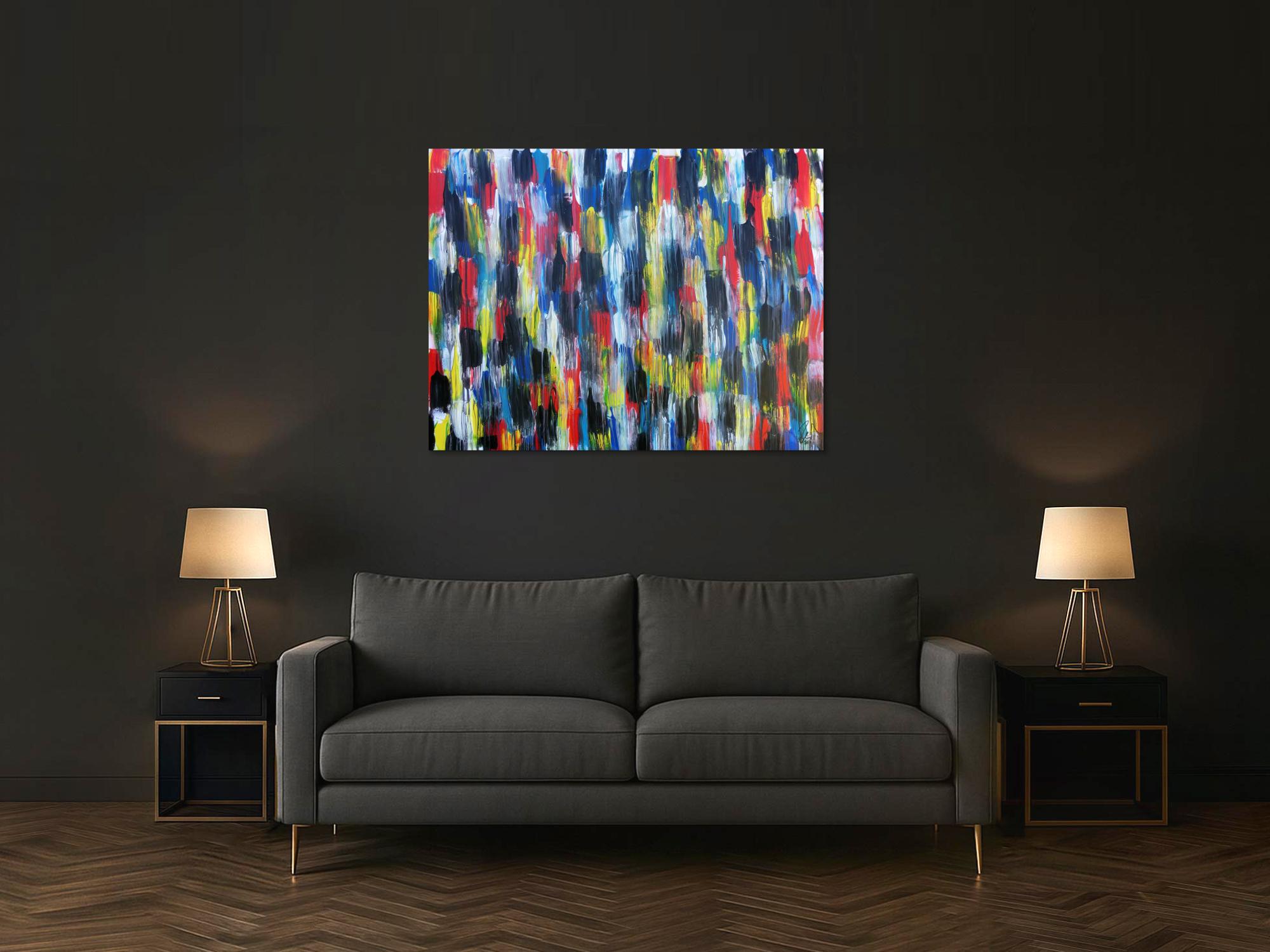 Buntes Acrylbild modern abstrakt viele Farben rot blau gelb