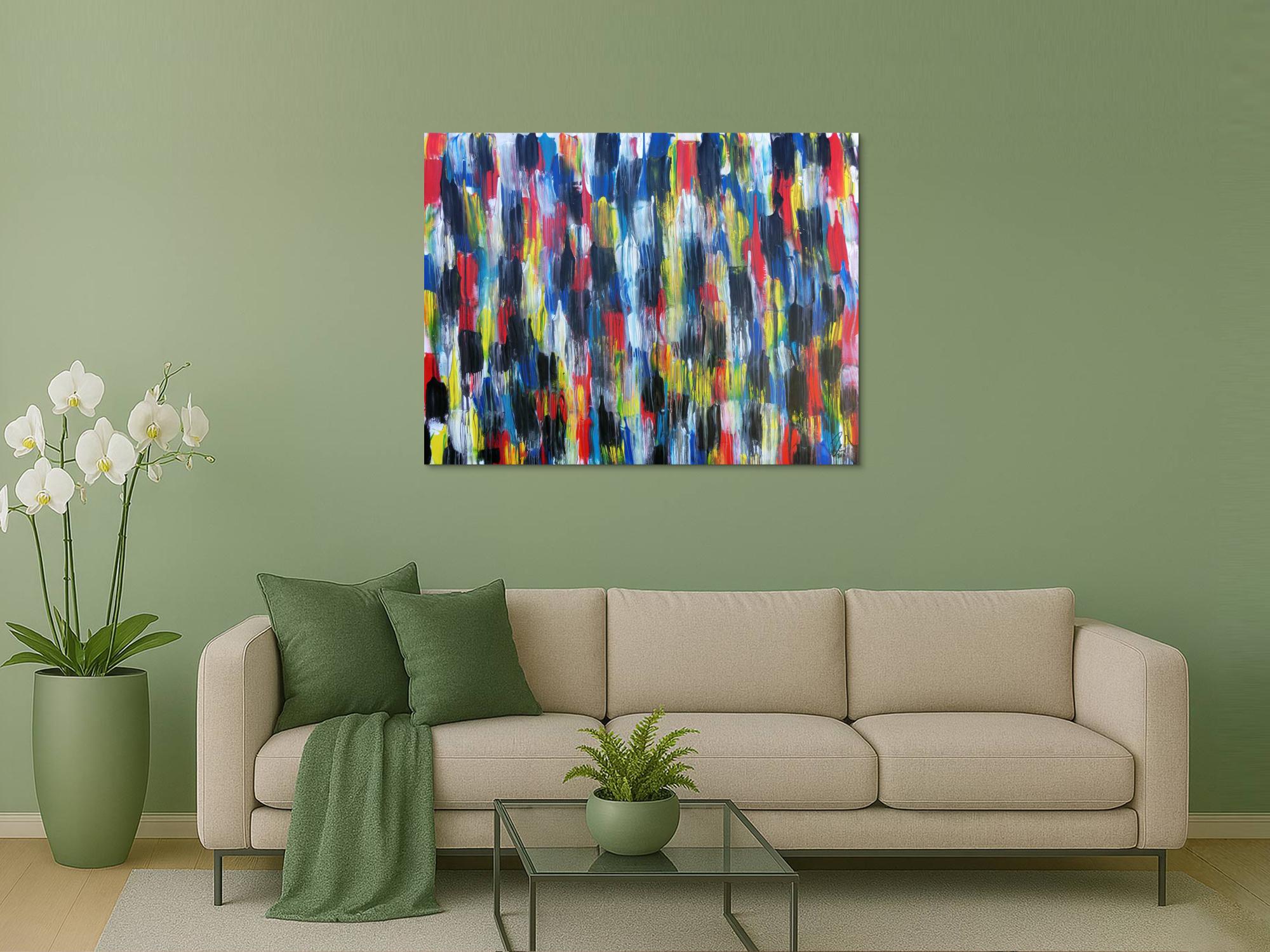 Buntes Acrylbild modern abstrakt viele Farben rot blau gelb