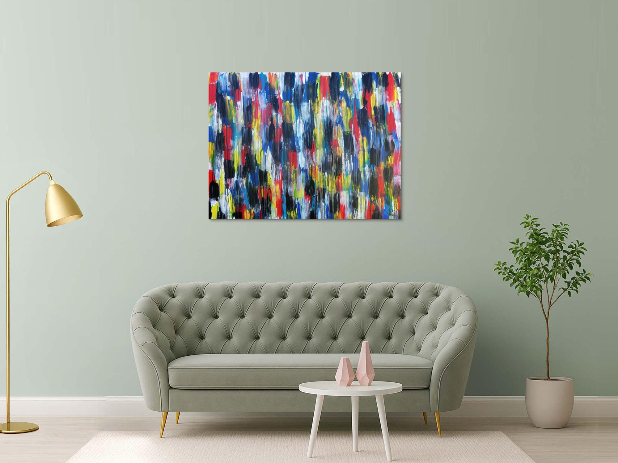 Buntes Acrylbild modern abstrakt viele Farben rot blau gelb