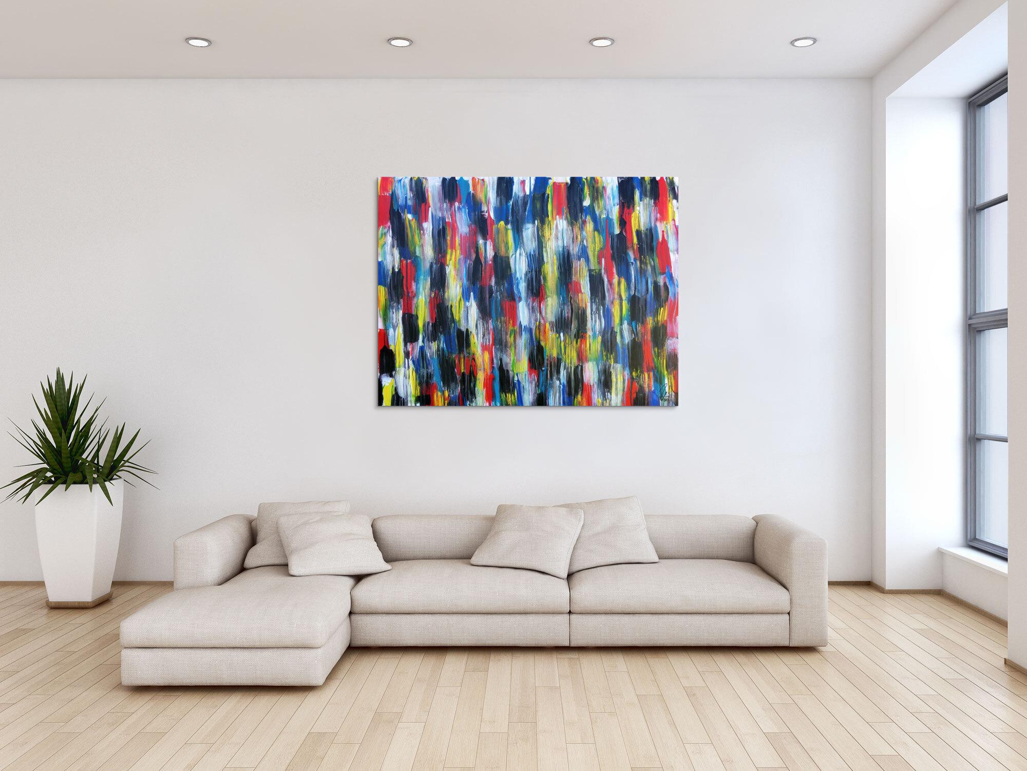 Buntes Acrylbild modern abstrakt viele Farben rot blau gelb