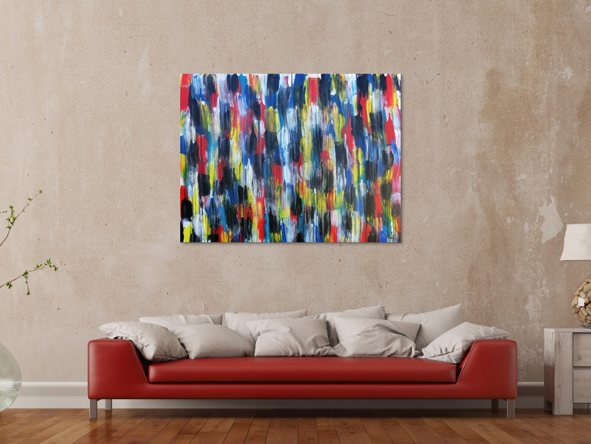 Buntes Acrylbild modern abstrakt viele Farben rot blau gelb