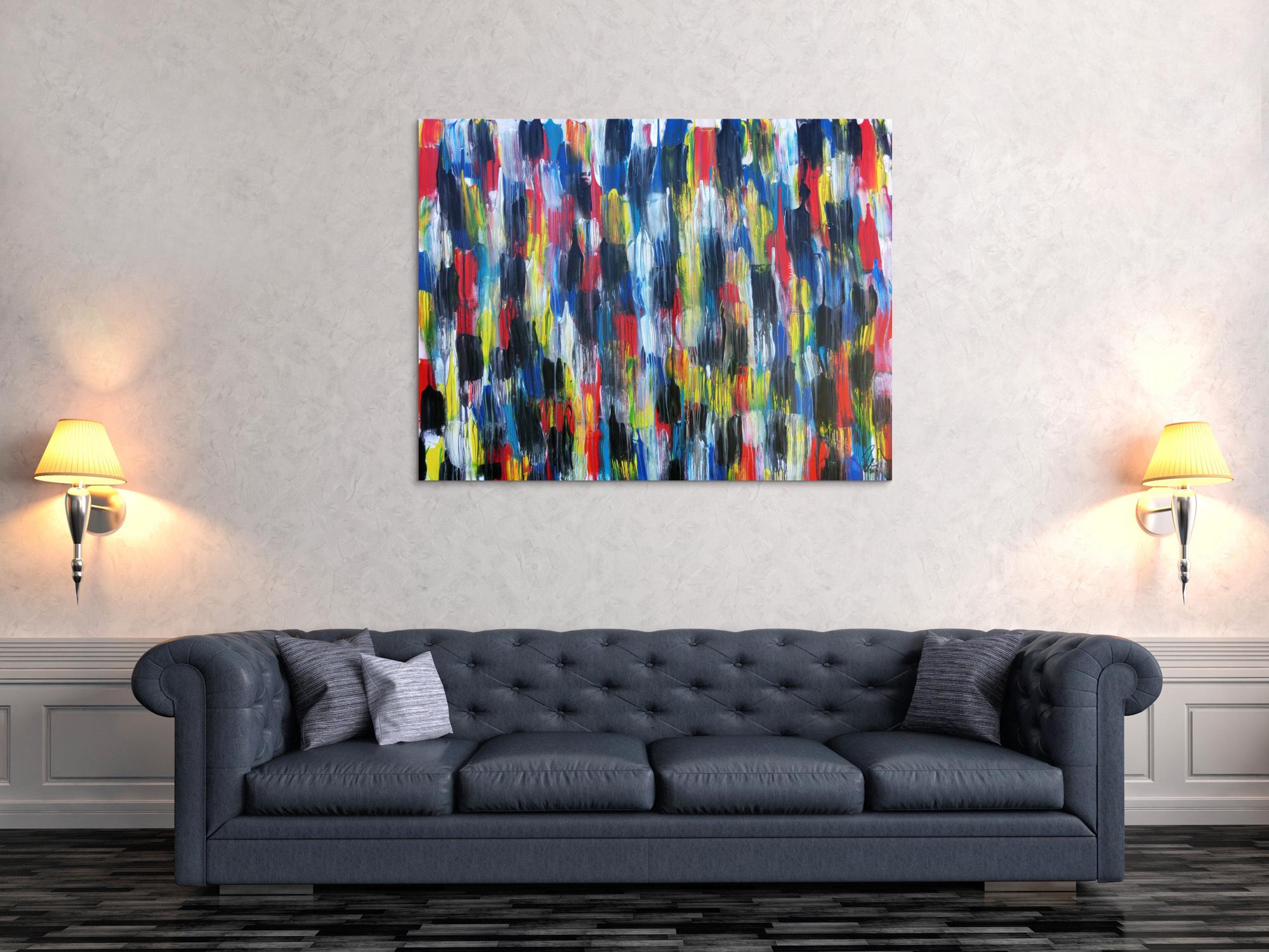 Buntes Acrylbild modern abstrakt viele Farben rot blau gelb