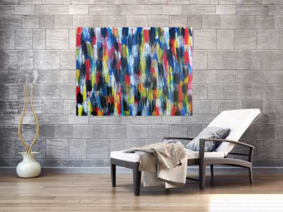 Buntes Acrylbild modern abstrakt viele Farben rot blau gelb