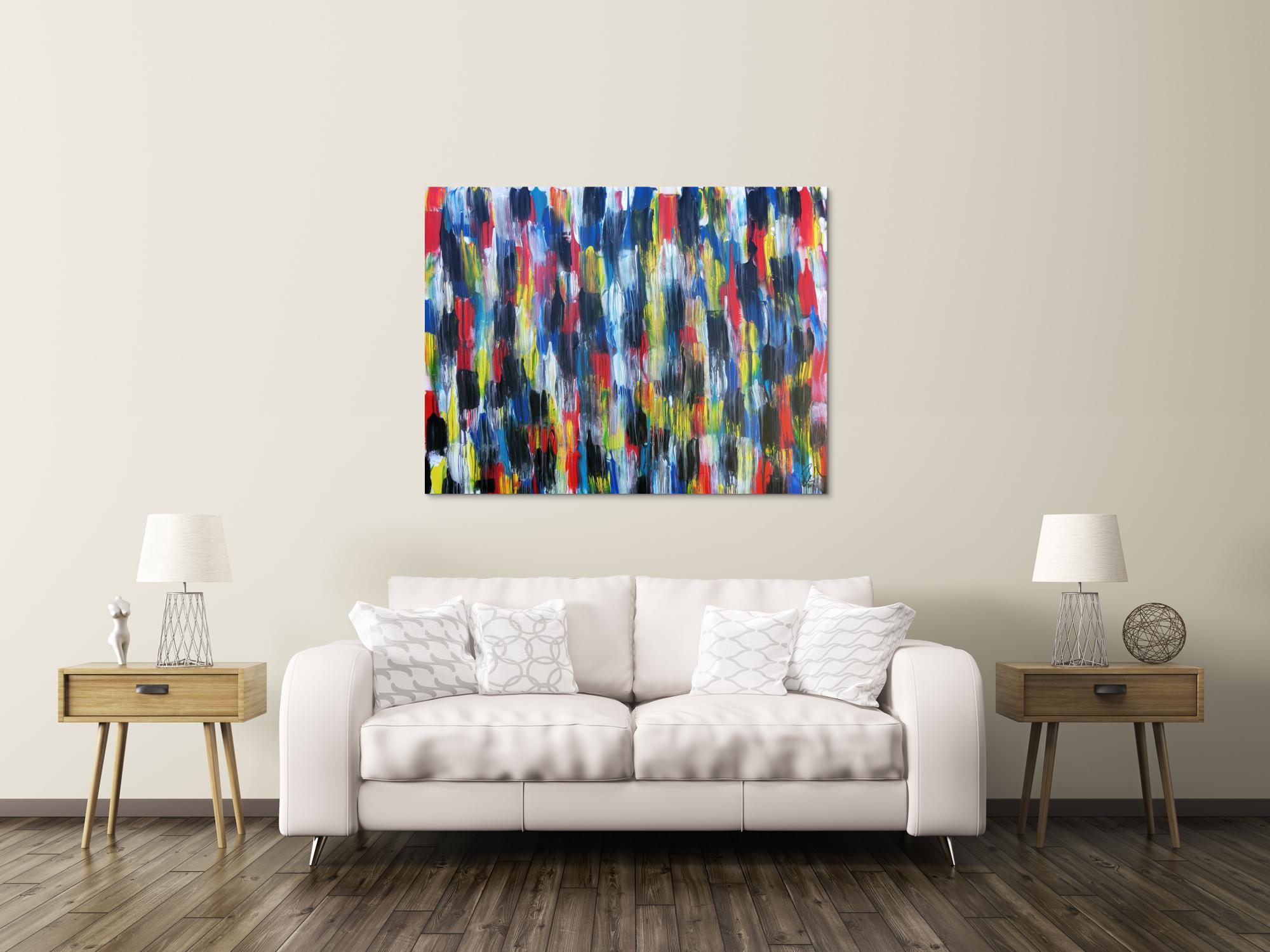 Buntes Acrylbild modern abstrakt viele Farben rot blau gelb