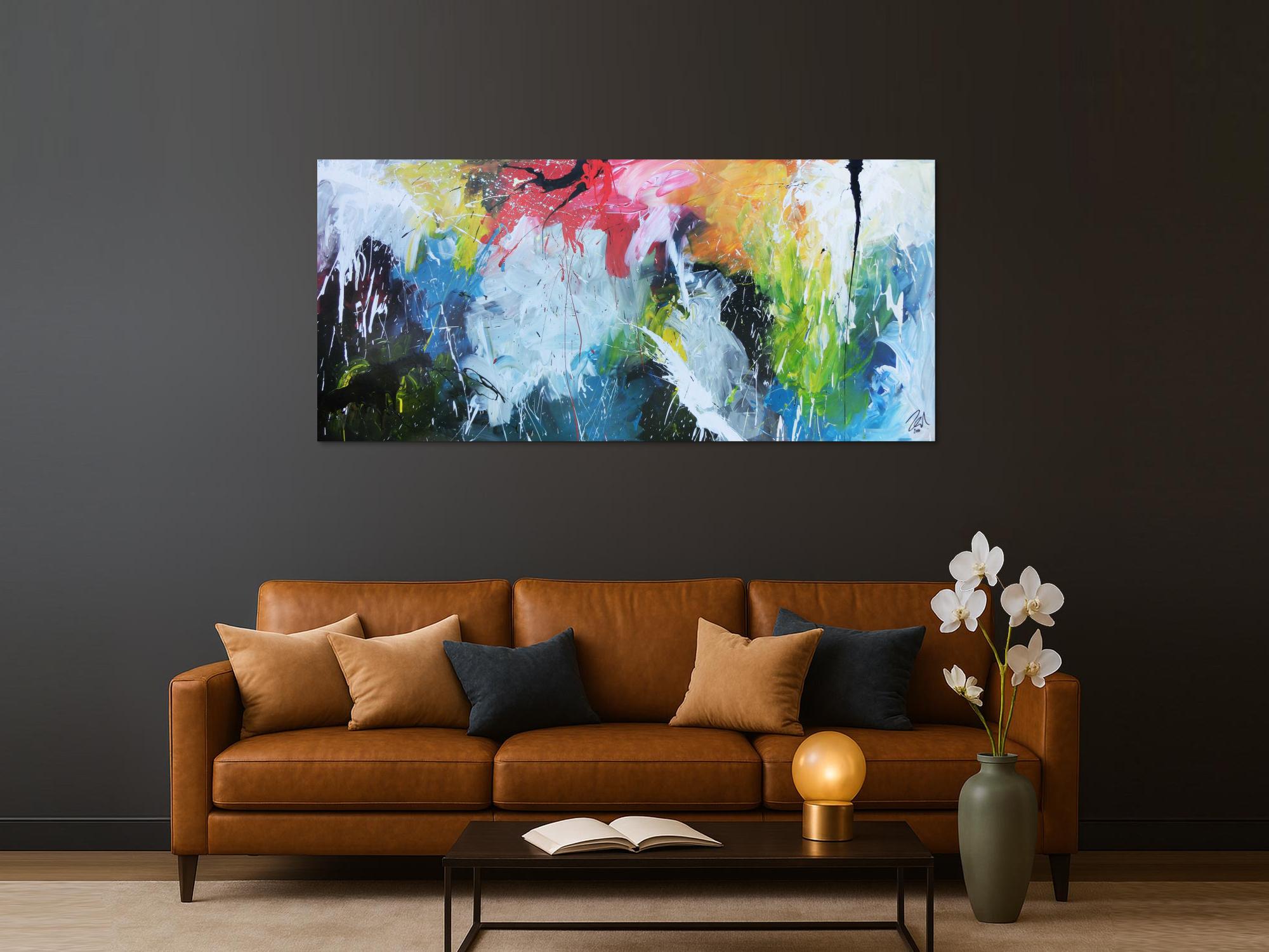 Sehr abstraktes modernes Acrylgemälde mit vielen bunten Farben