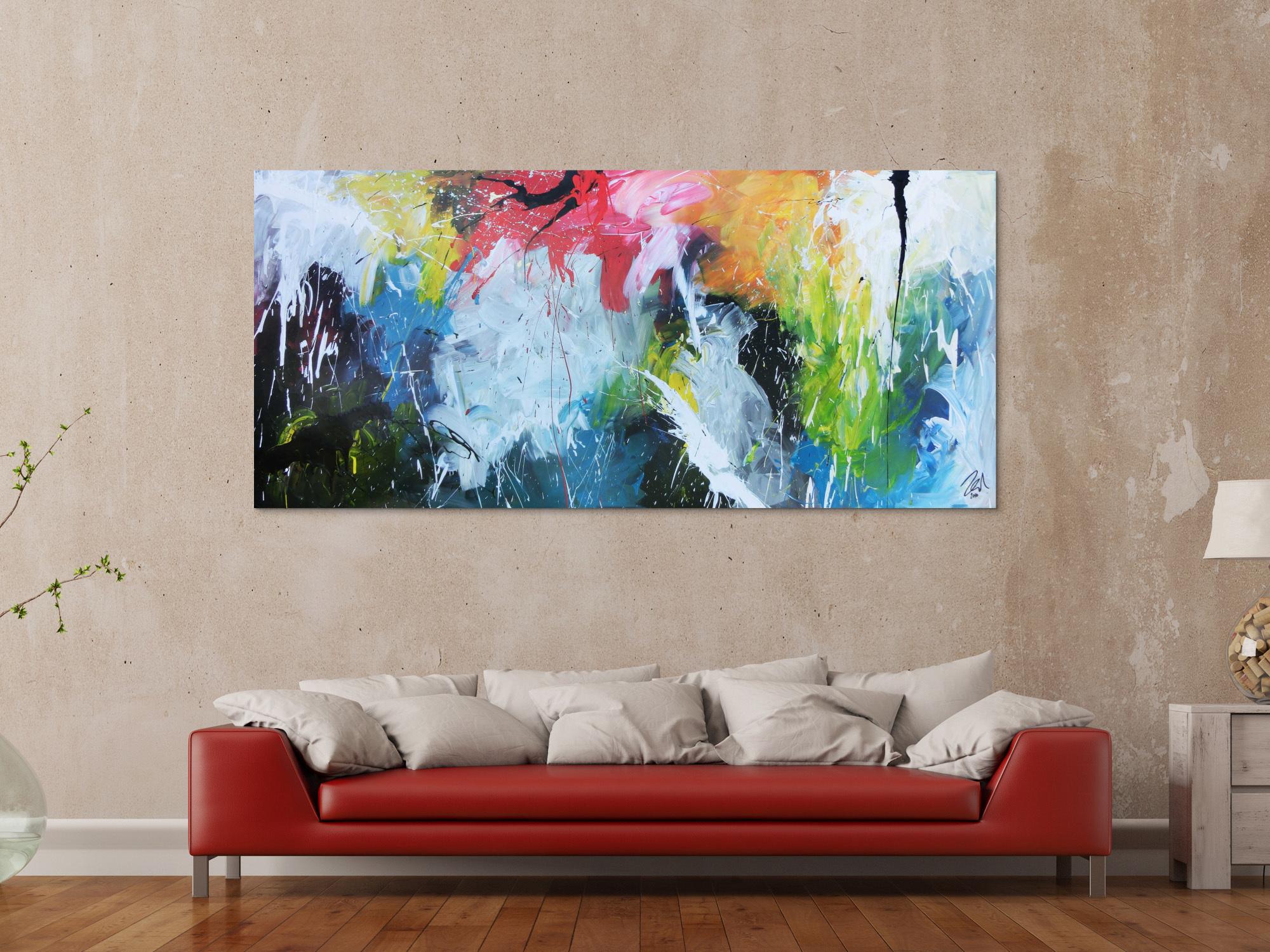 Sehr abstraktes modernes Acrylgemälde mit vielen bunten Farben