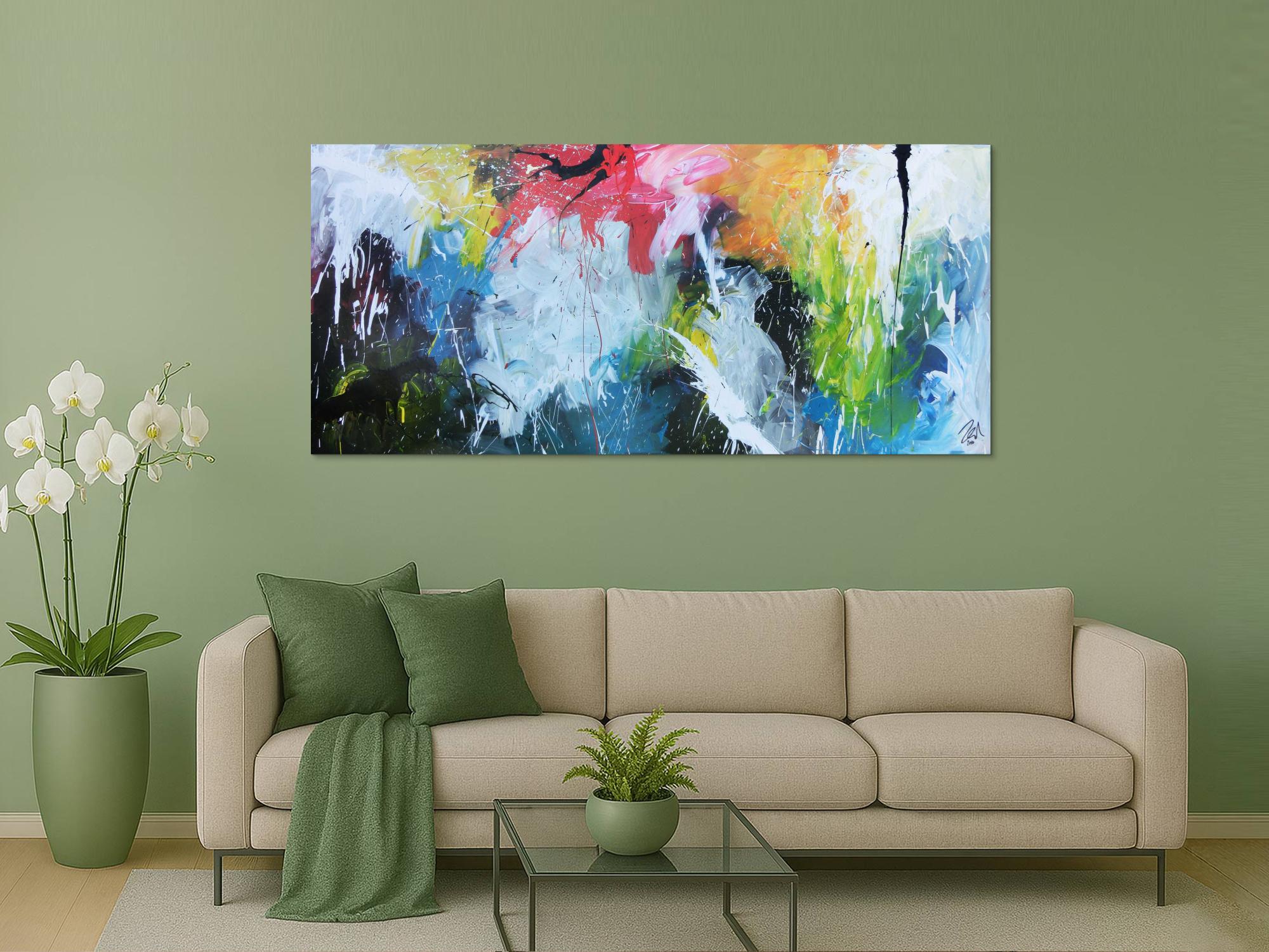 Sehr abstraktes modernes Acrylgemälde mit vielen bunten Farben