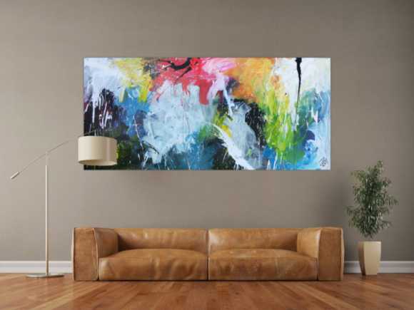 Sehr abstraktes modernes Acrylgemälde mit vielen bunten Farben