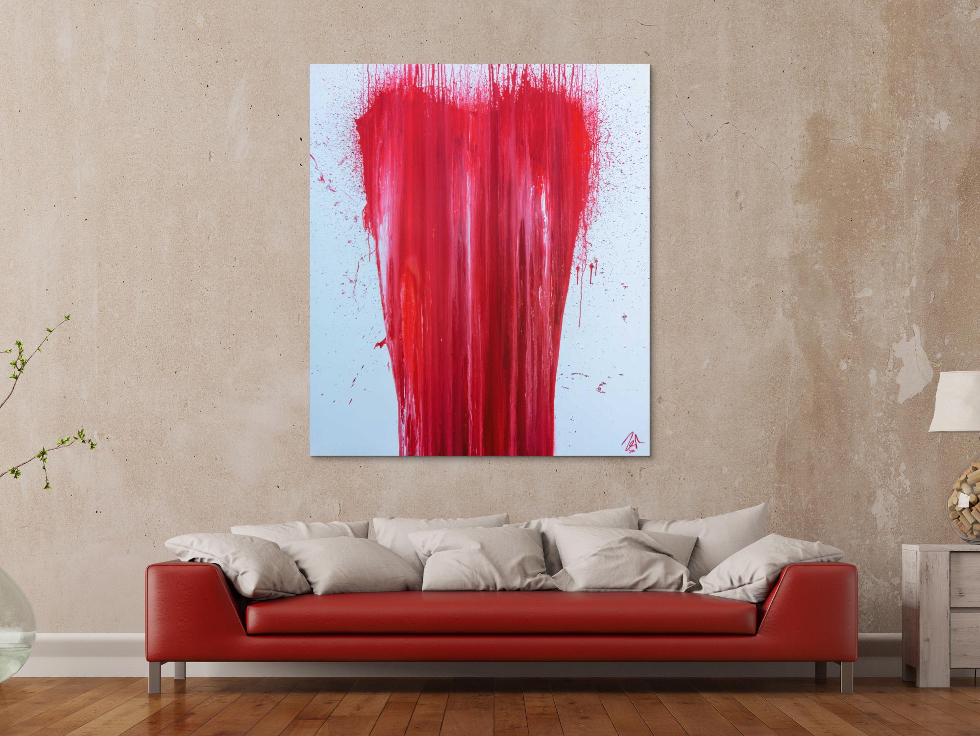 Modernes Acrylgemälde minimalistisch in rot weiß zeitgenössisch