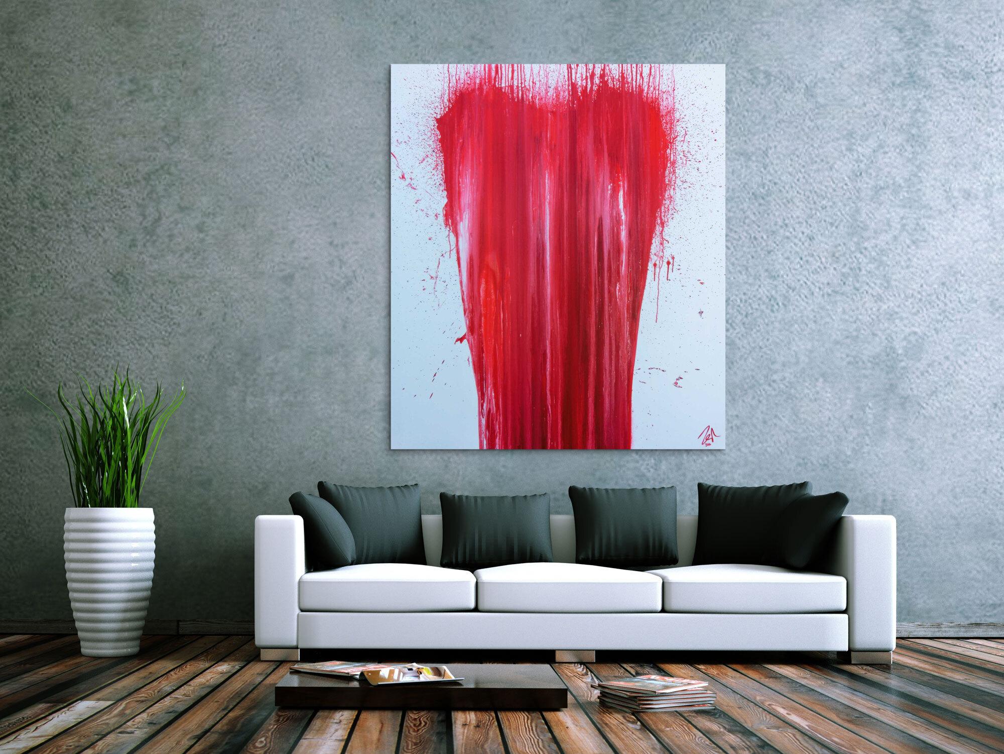 Modernes Acrylgemälde minimalistisch in rot weiß zeitgenössisch