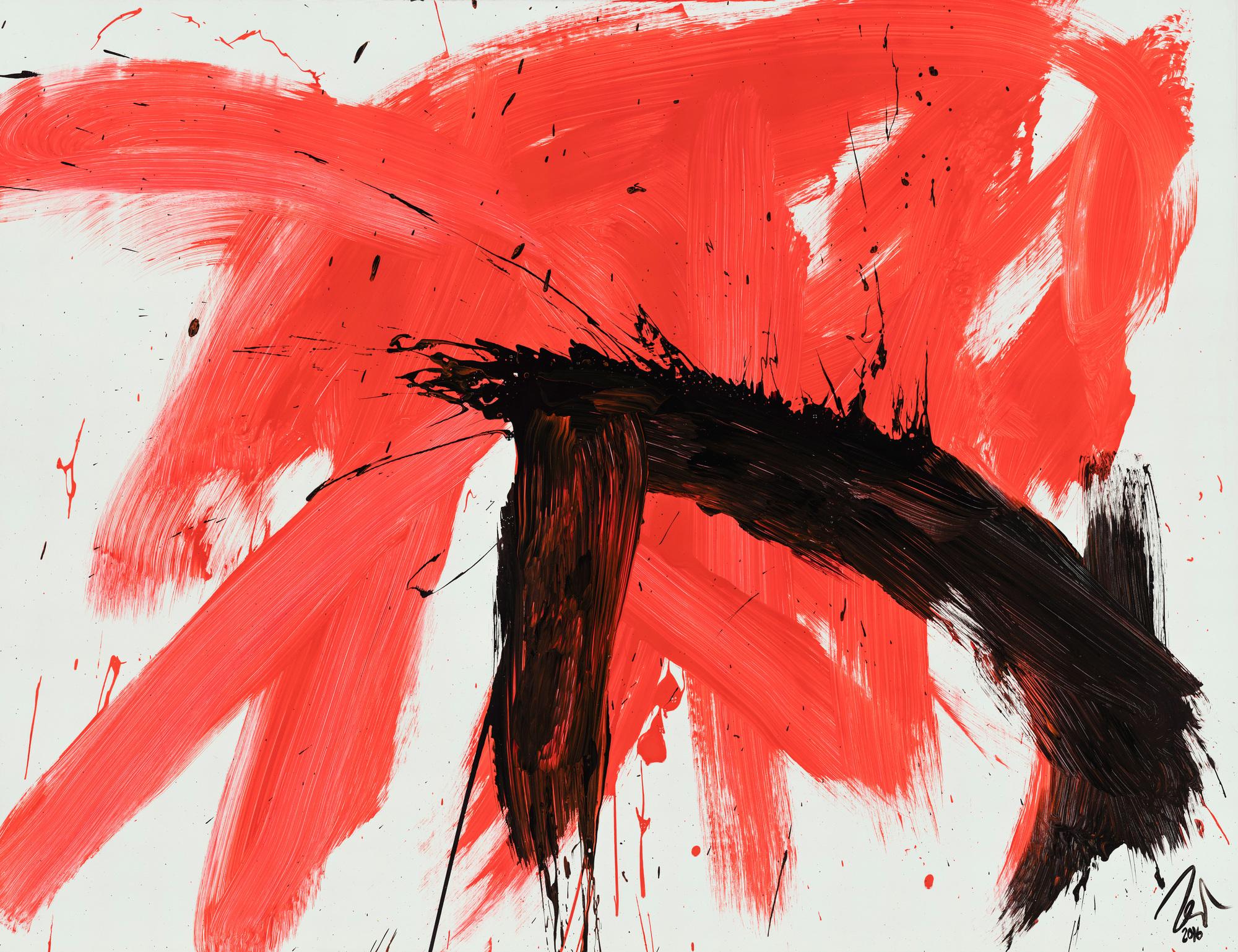 Original Gemälde abstrakt 100x130cm Minimalistisch Modern Art handgemalt Action Painting rot weiß schwarz Unikat