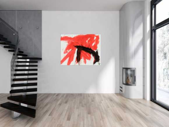 Original Gemälde abstrakt 100x130cm Minimalistisch Modern Art handgemalt Action Painting rot weiß schwarz Unikat
