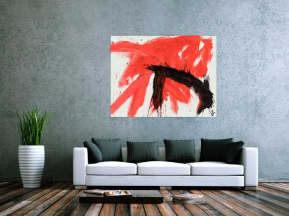 Original Gemälde abstrakt 100x130cm Minimalistisch Modern Art handgemalt Action Painting rot weiß schwarz Unikat