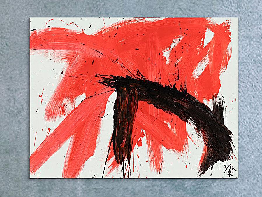 Original Gemälde abstrakt 100x130cm Minimalistisch Modern Art handgemalt Action Painting rot weiß schwarz Unikat