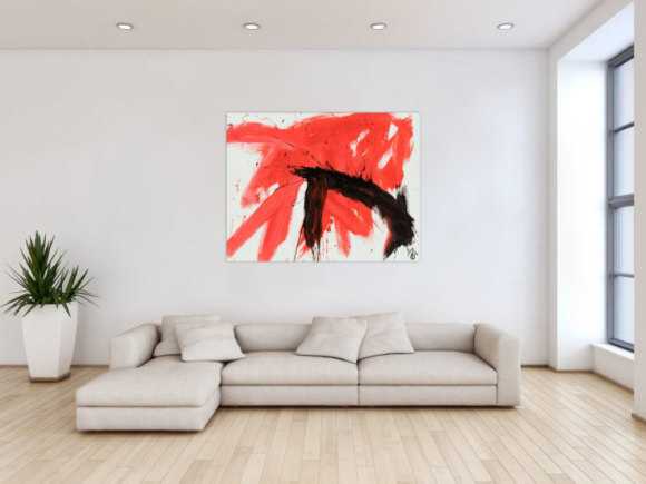Original Gemälde abstrakt 100x130cm Minimalistisch Modern Art handgemalt Action Painting rot weiß schwarz Unikat
