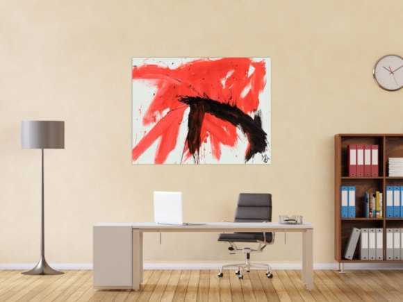 Original Gemälde abstrakt 100x130cm Minimalistisch Modern Art handgemalt Action Painting rot weiß schwarz Unikat