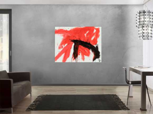 Original Gemälde abstrakt 100x130cm Minimalistisch Modern Art handgemalt Action Painting rot weiß schwarz Unikat