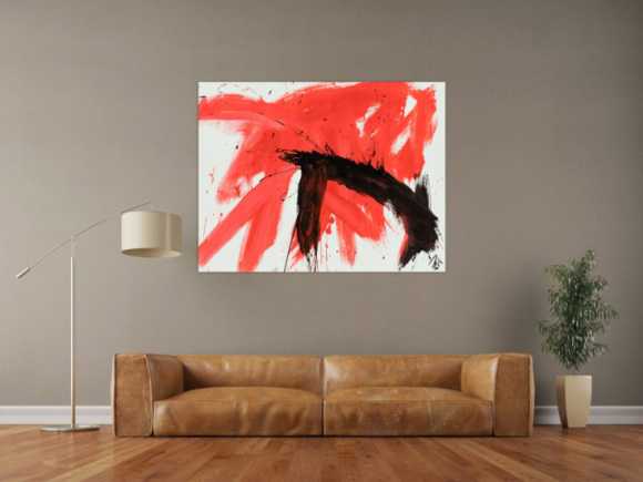 Original Gemälde abstrakt 100x130cm Minimalistisch Modern Art handgemalt Action Painting rot weiß schwarz Unikat