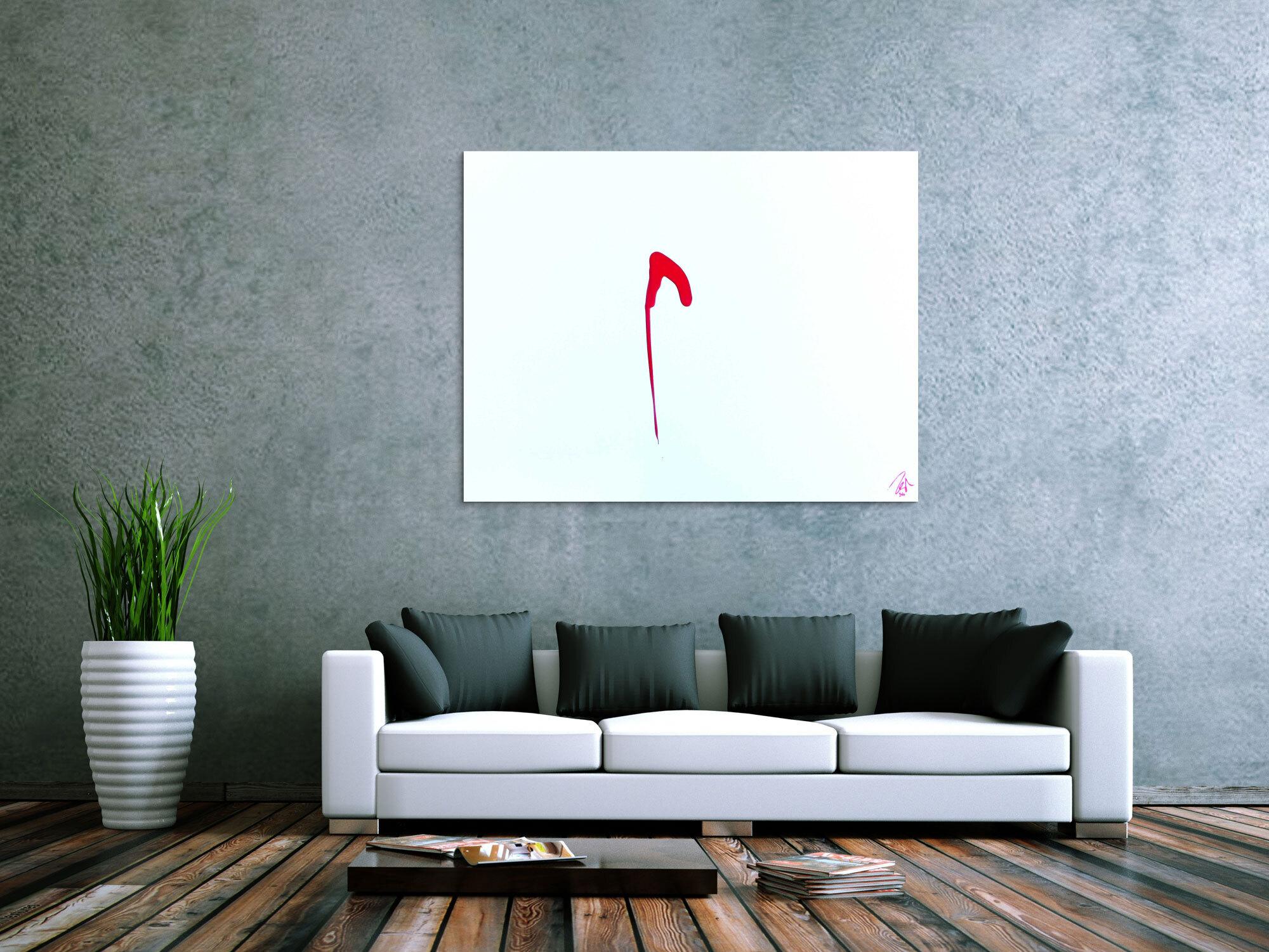 Sehr minimalistisches abstraktes Gemälde Acrylbild modern zeitgenössisch rot weiß