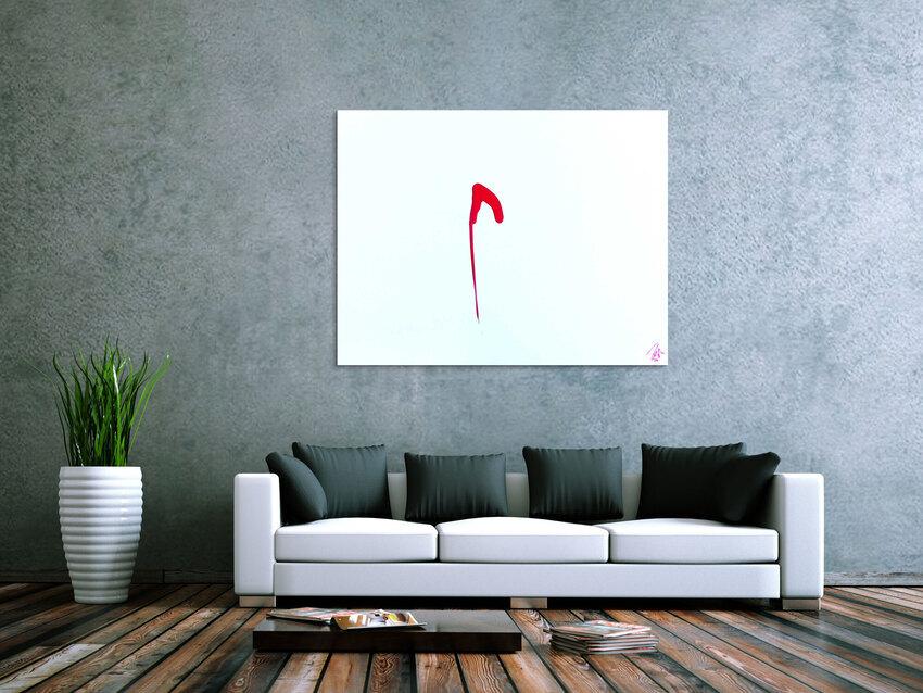 Sehr minimalistisches abstraktes Gemälde Acrylbild modern zeitgenössisch rot weiß