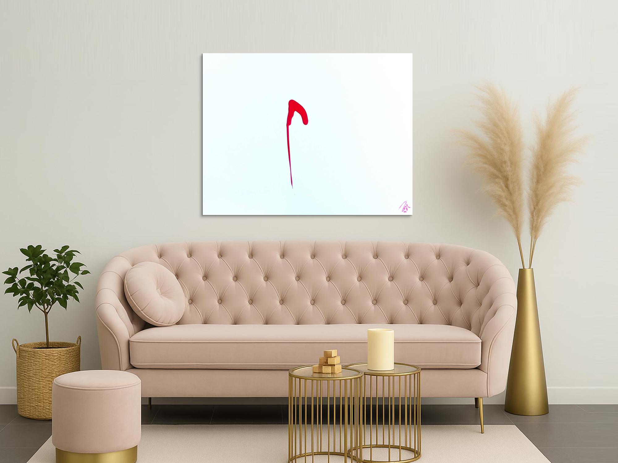 Sehr minimalistisches abstraktes Gemälde Acrylbild modern zeitgenössisch rot weiß